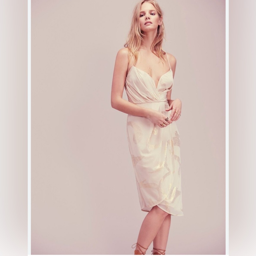 Free People Pretty Tough Drape Midi Cocktail Dress Size 4 EUC